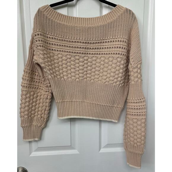 Tularosa Off Shoulder Pointelle Sweater in Nude XS taupe beige - Picture 2 of 7